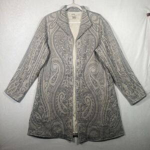 Anu by Natural 100% Wool Paisley Long Coat Jacket Gray Beige Lined Women Size L